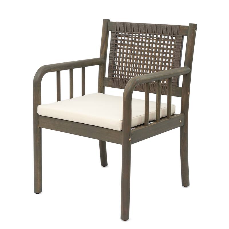 Christopher Knight Home - Porto Modern Outdoor Acacia Wood and Rattan Dining Chair Set with Water-Repellent Cushions