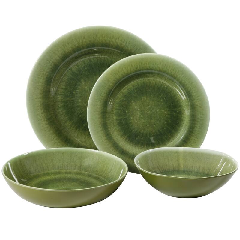 Gibson Home Casper Court 16-Piece Melamine Dinnerware Set - Reactive Glaze Look Plates and Bowls, Service for 4