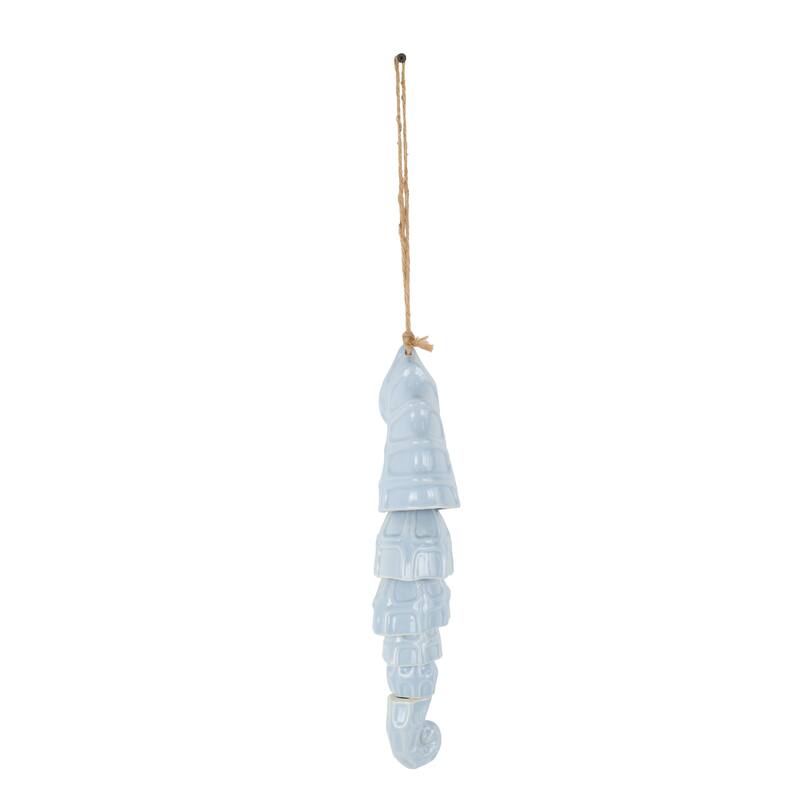 Blue Ceramic Sea Horse Indoor Outdoor Windchime with Brown Rope