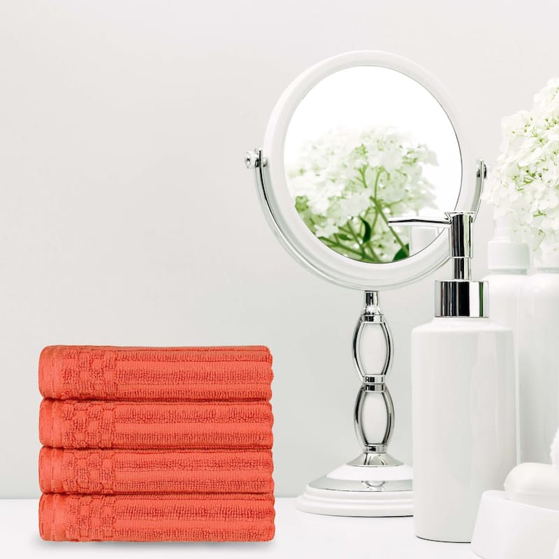 Superior Soho Ribbed Cotton Hand Towel Set of 4 - Coral Orange