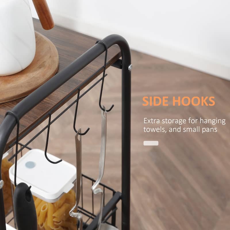 3 Tier Rolling Kitchen Cart with Storage, Kitchen Island Cart on Wheels with 2 Sliding Fruit Basket