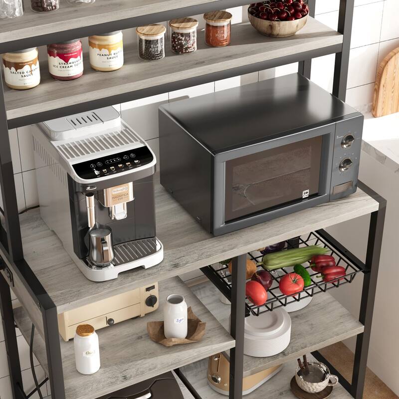 Industrial Bakers Rack with Power Outlet Microwave Oven Stand - 15.7"D x 35.4"W x 59.1"H