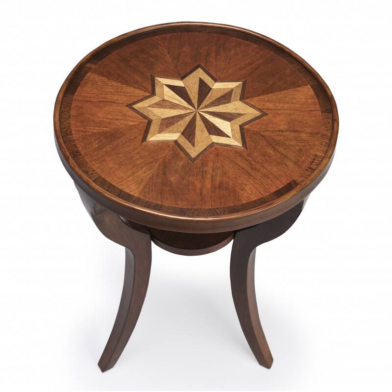 HomeRoots 24" Brown And Olive Ash Manufactured Wood Round End Table With Shelf - 15.75' X '24.25' X '15.75