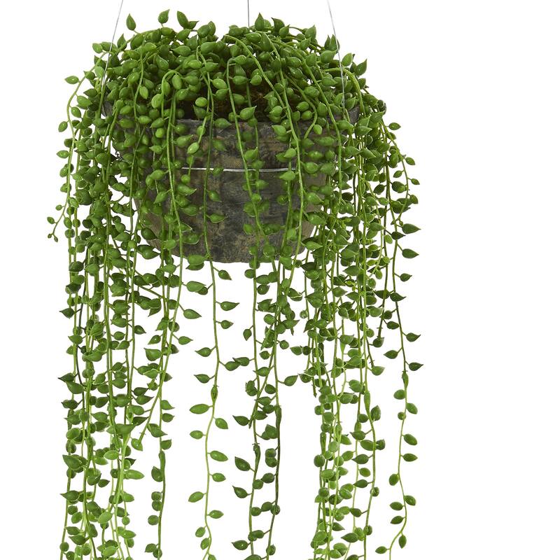 Artificial String of Pearls Plant - 21" Indoor Greenery Decor - Modern Home Accent with Stone Vase - 1.75ft.