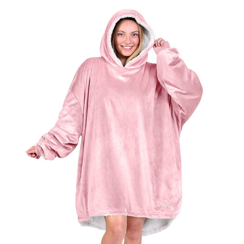 Bare Homey B-Cozy Oversized Sherpa Wearable Blanket - Adult - Light Pink