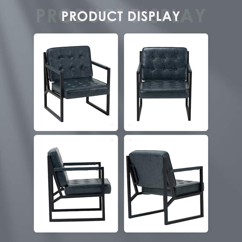 Leather Accent Chair, Accent Arm Chair Comfy Armchair with Metal Legs - Set of 1