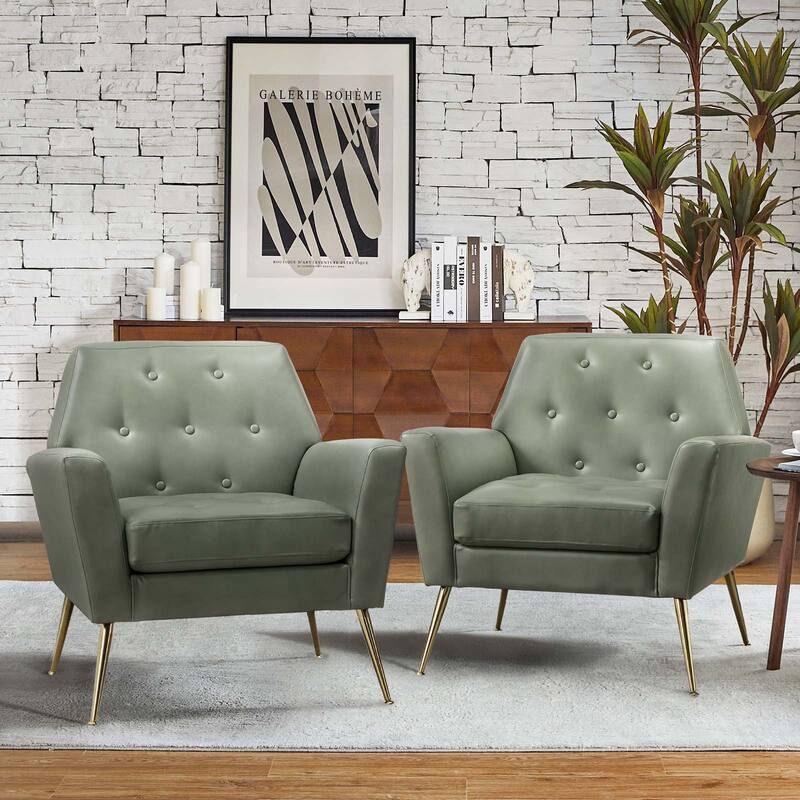 Mavortius Vintage Design Armchair with Button-tufted Back Set of 2 with Gold Legs