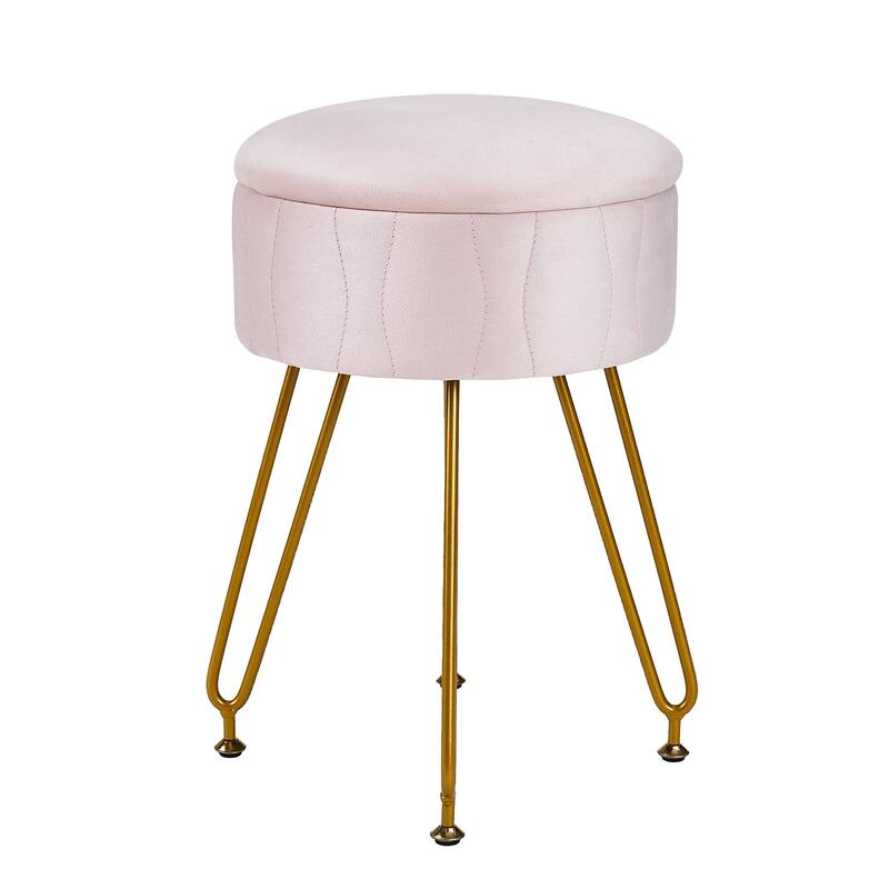 VECELO Multi-Functional Velvet Vanity Stool Chairs 18.5"H Tufted Small Stools with Metal Legs Modern Storage Footstool Ottomans