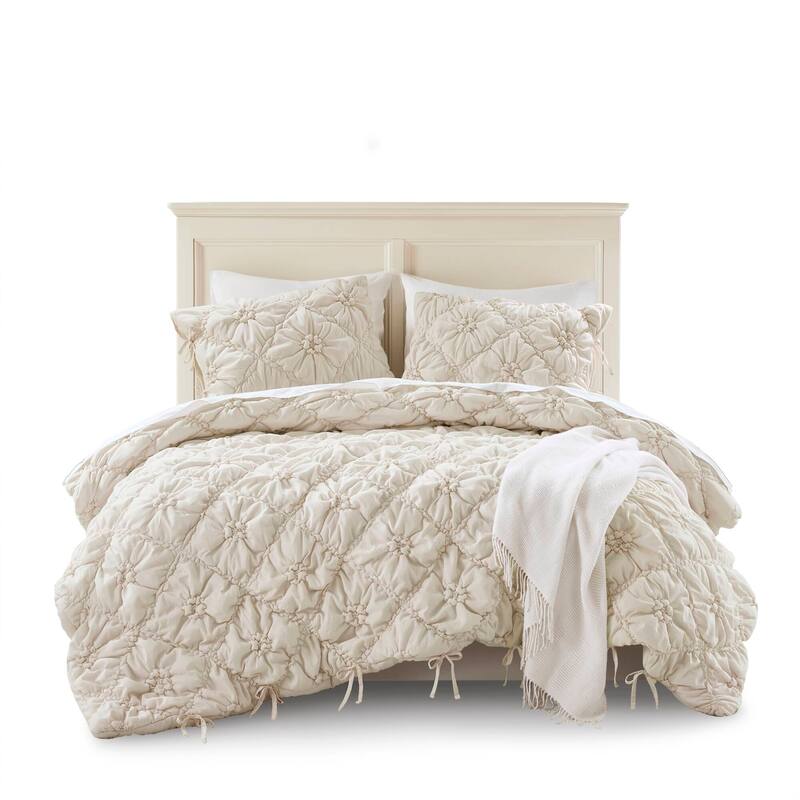 Rossetta 3-Piece Full/Queen Extured Floral Cozy Puffy Design Comforter Set