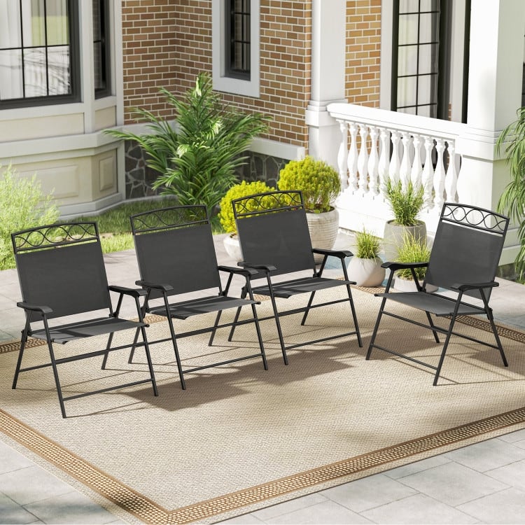 Folding Patio Folding Chairs Set of 4 with Metal Frame and Ergonomic Design - 25.5" x 24" x 36" (L x W x H)