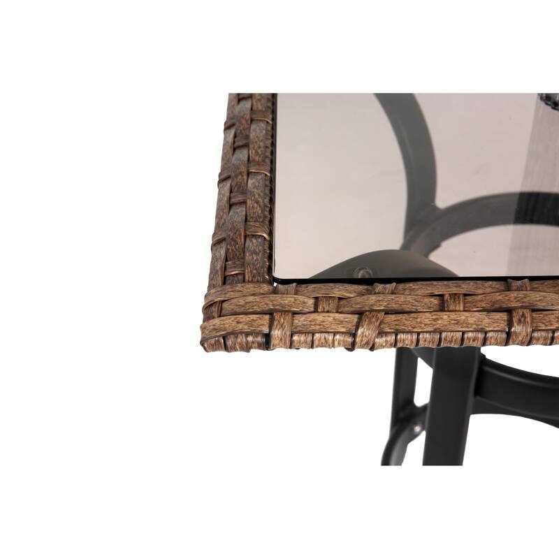 Outdoor 3-Piece Bar Stools Set w2 Rattan Bar Chairs & Bar Glass Table