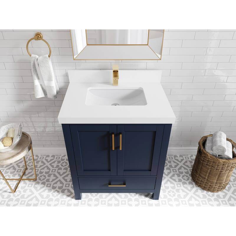 Willow Collections 30 in. W x 22 in. D Malibu Single Sink Bathroom Vanity with Countertop - 2" White Quartz - Navy Blue