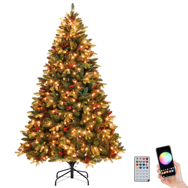 Costway 5/6/7/8 FT Artificial Christmas Tree with 250/370/500/650 RGB - Green - See Details