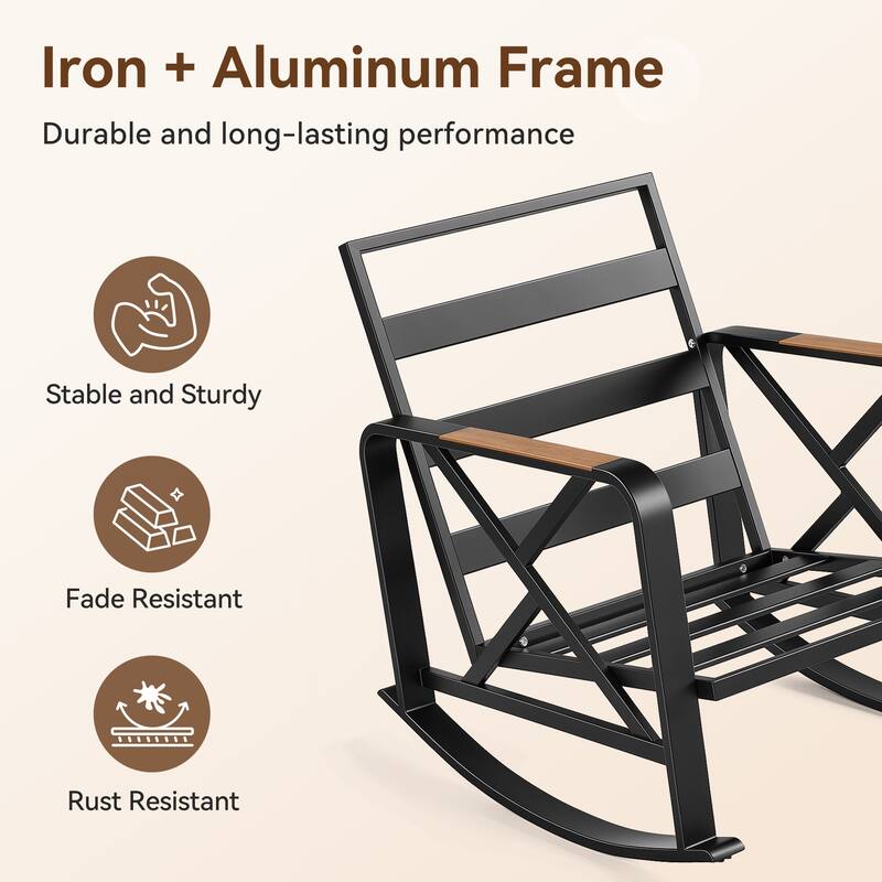 2-person Outdoor Rocking Chair Set With Table And Cushions