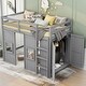 preview thumbnail 1 of 34, Twin Size Loft Bed with Built-in Storage Wardrobe & 2 Windows, Wooden Bed Frame w/Ladder & Safety Guardrail for Boys & Girls Grey - Twin