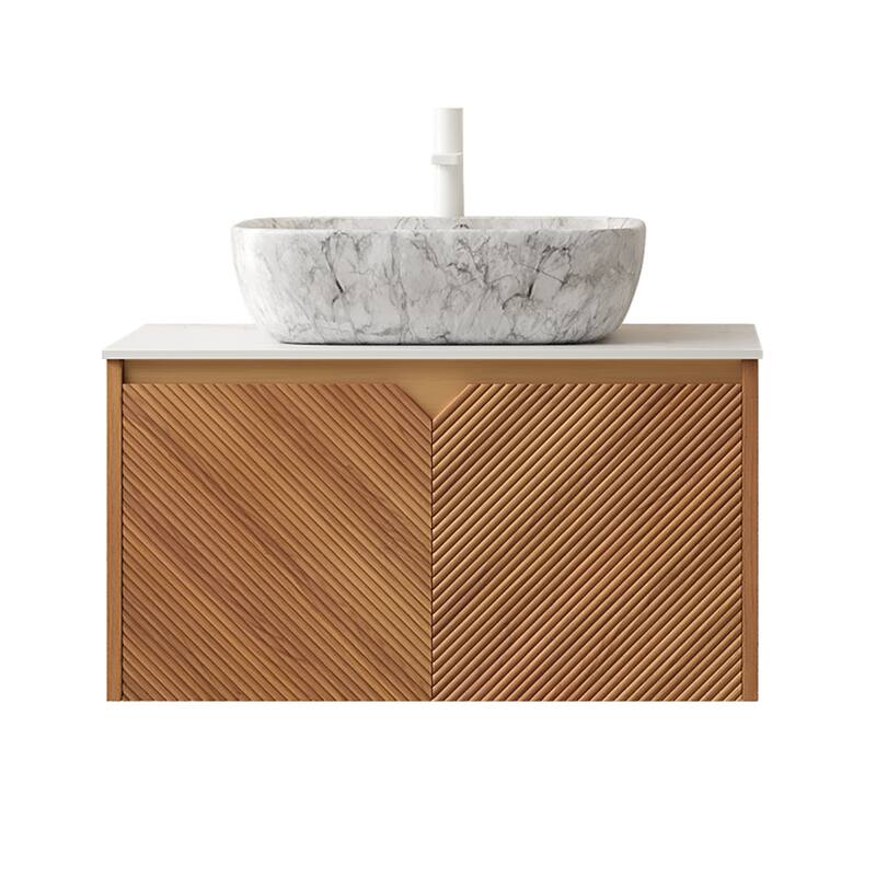Floating Bathroom Vanity with Sintered Stone Top and Ceramic Vessel Basin