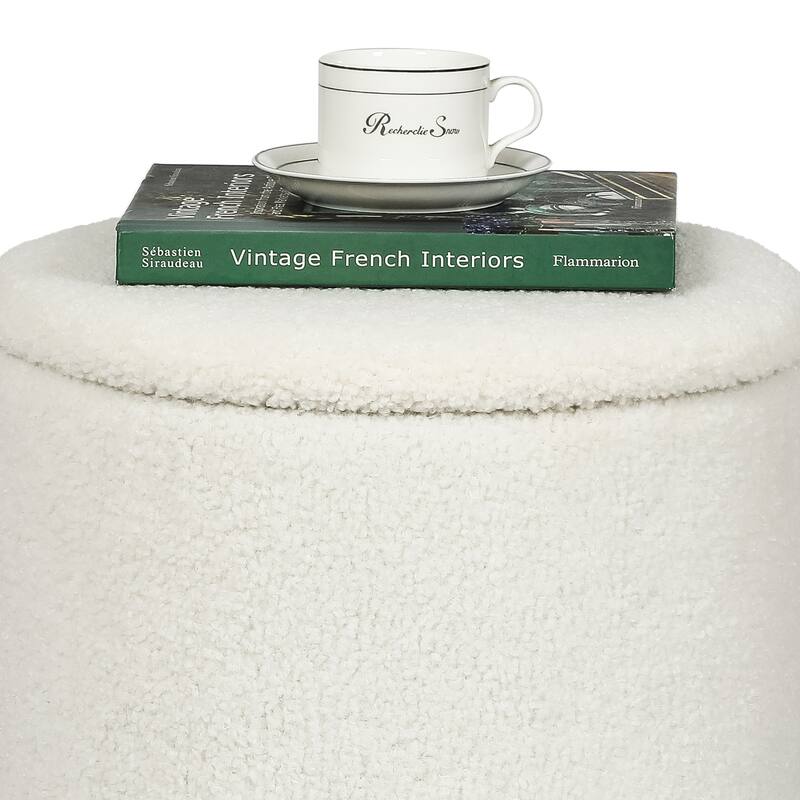 Adeco Velvet Round Storage Stool Gold Plating Base Storage Ottoman