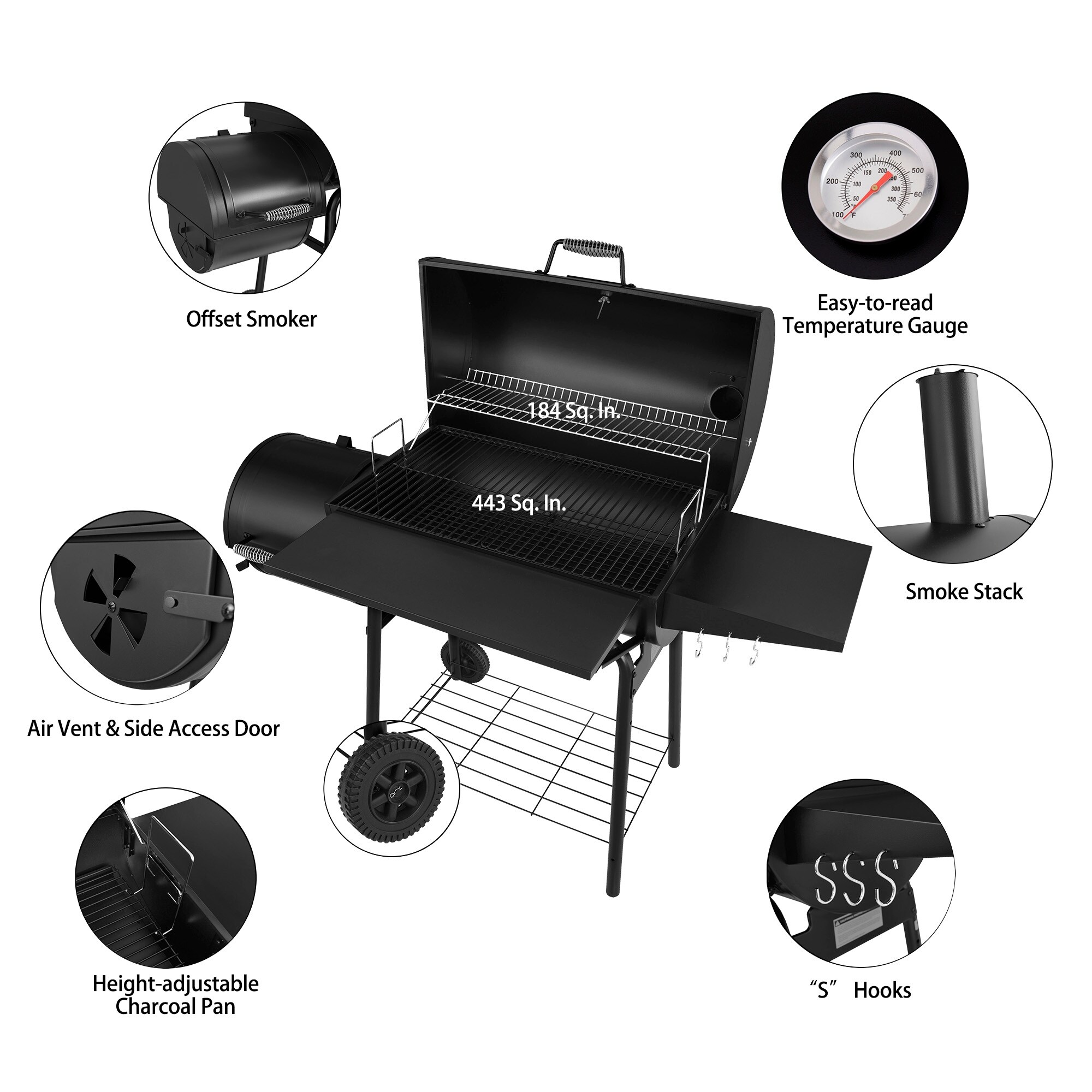 Royal gourmet charcoal grill with offset smoker 30 l on sale