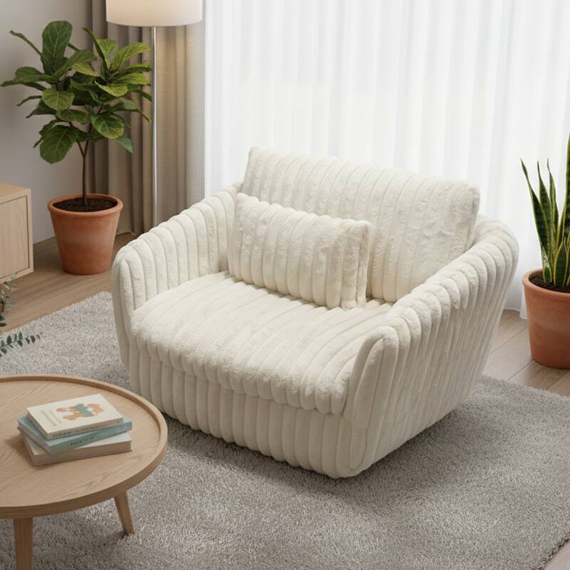 43.3" Wide -Accent Chairs Luxury Velvet Cream Swivel Sofa