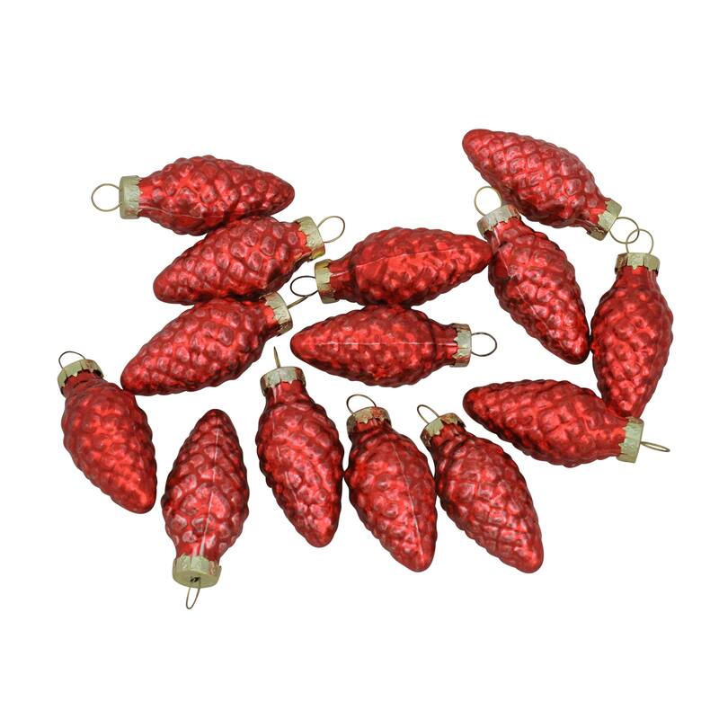 Shiny Finish Glass Christmas Pinecone Ornaments 1.75" (45Mm) Red 56Ct