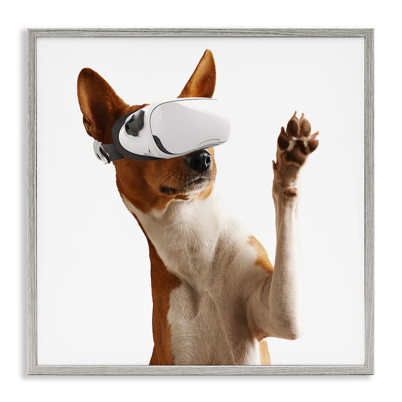 Stupell VR Gamer Dog Framed Giclee Art Design By CAD Designs - 24 x 24 - Grey