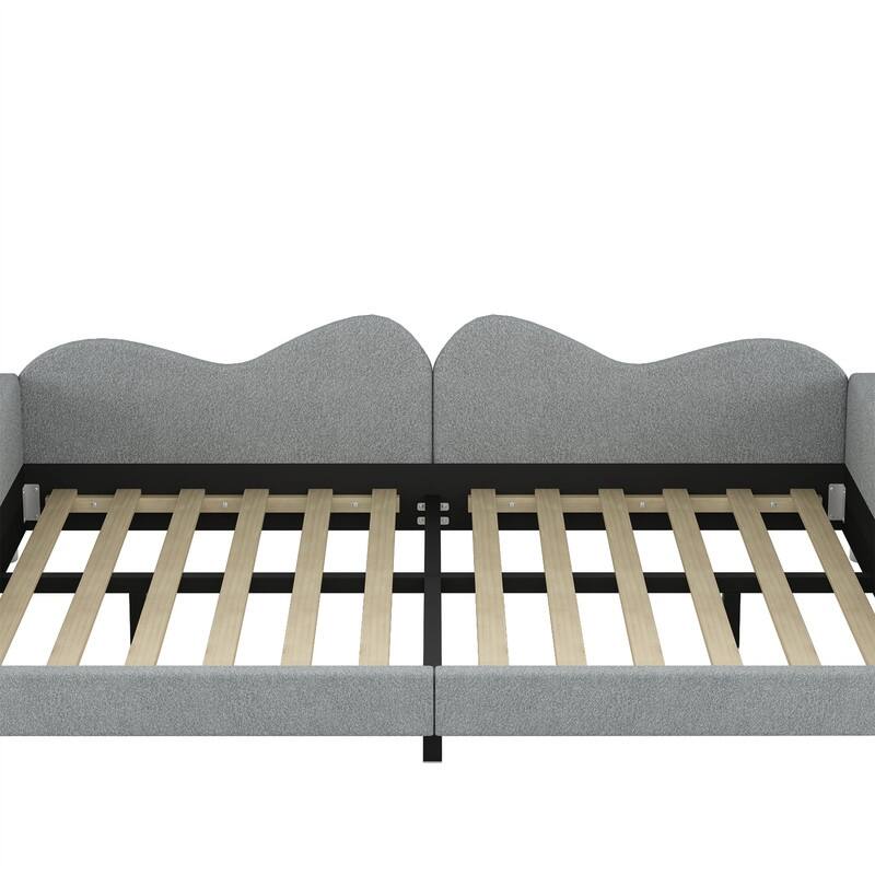 Upholstered Daybed with Cloud-Shaped Backrest, Twin/Full Size Sherpa Fabric Daybed Frame Sofa Bed with Support Legs for Kids