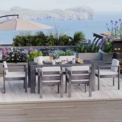 7-Piece Patio Dining Table Set for 6, Outdoor Furniture Sets with 70.8" Rectangle Table, Patio Table and Chairs Set with