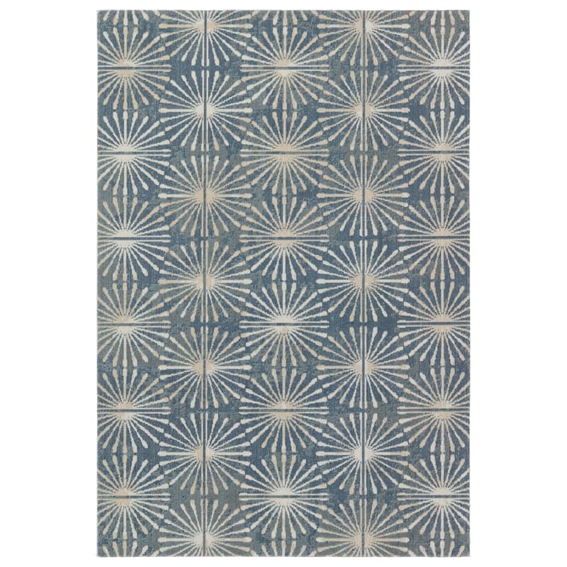 Franta Indoor/Outdoor Geometric Blue/Cream Runner Rug