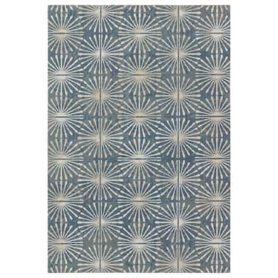 Franta Indoor/Outdoor Geometric Blue/Cream Runner Rug
