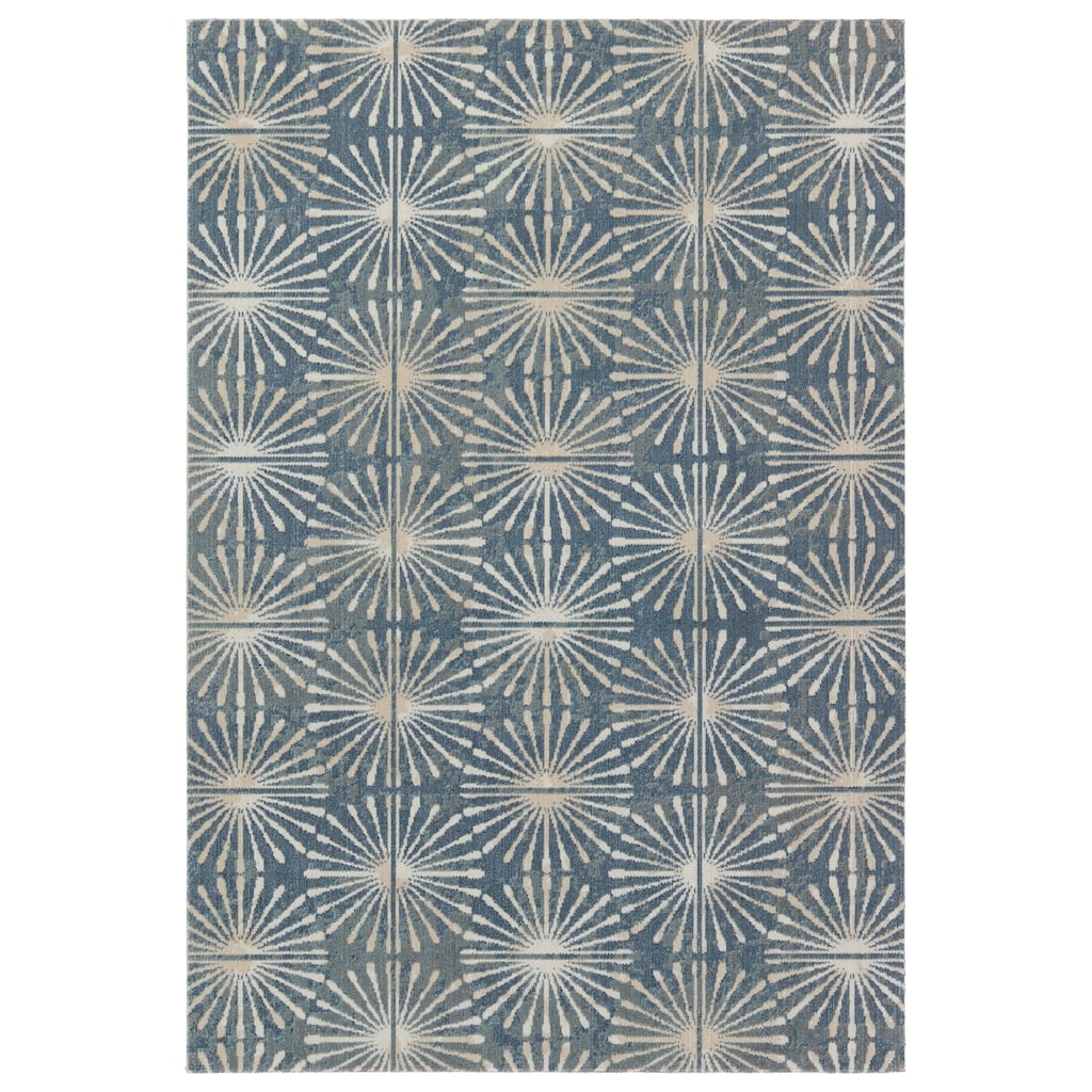 Franta Indoor/Outdoor Geometric Blue/Cream Runner Rug