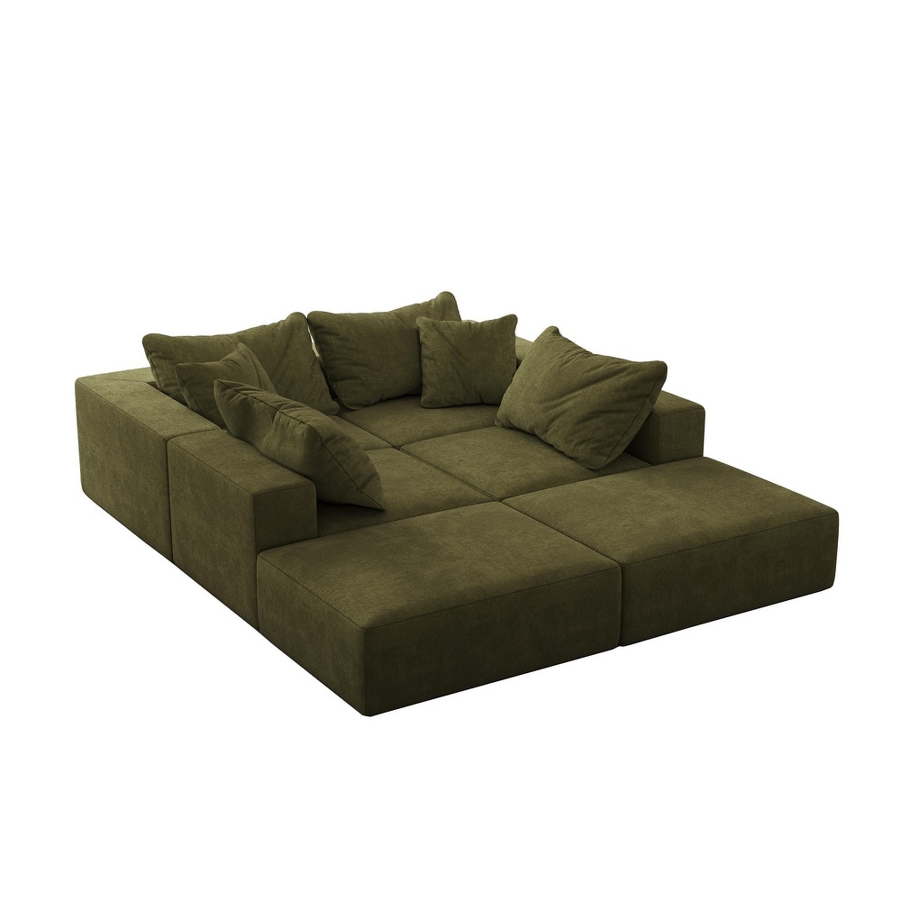 Modular L Shaped Sectional Sofa with Ottoman, Oversized Chenille Cloud Sofa, Upholstered 6 Seater Sofa with 6 Pillows