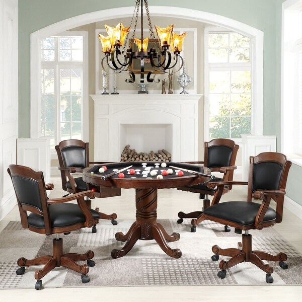 Poker and Bumper Pool 5-piece Gaming Table Set with Black