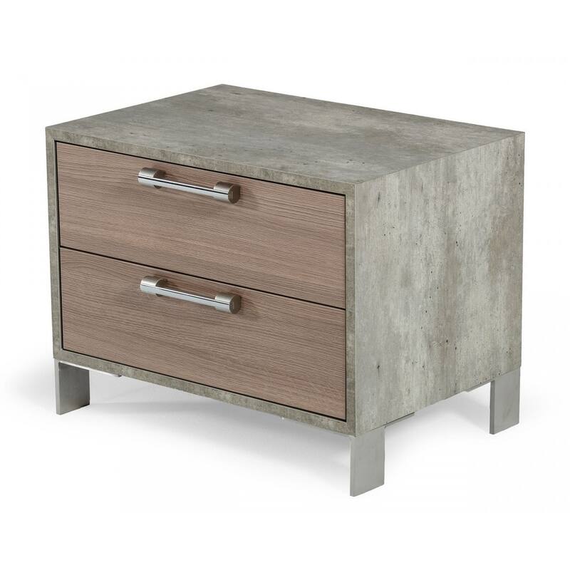 20-Inch Brown and Gray Contemporary Solid and Manufactured Wood Nightstand with 2 Drawers