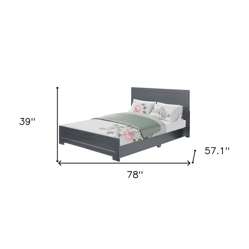 HomeRoots Gray Inlaid Panels Wood Full Bed Frame