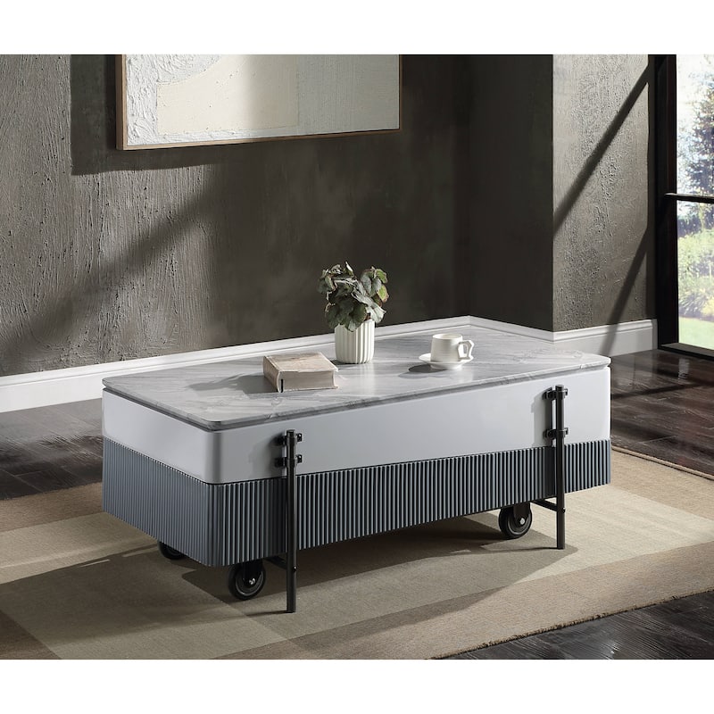 Grey and White High Gloss Coffee Table with Lift Top - Grey+White