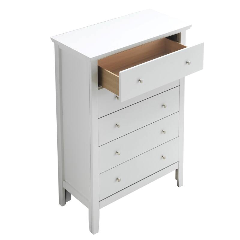 5-Drawer Solid Wooden Bedroom Chest - 48" - White