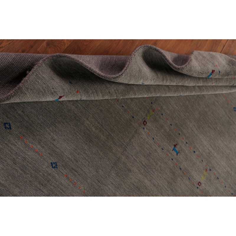 Tribal Gabbeh Oriental Area Rug Hand-Knotted Grey Wool Carpet - 5'9" x 7'11"