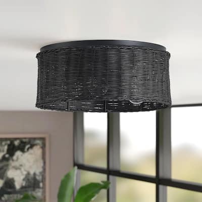 Farmhouse Hand-Woven Rattan 3-Light Drum Flush Mount Ceiling Light