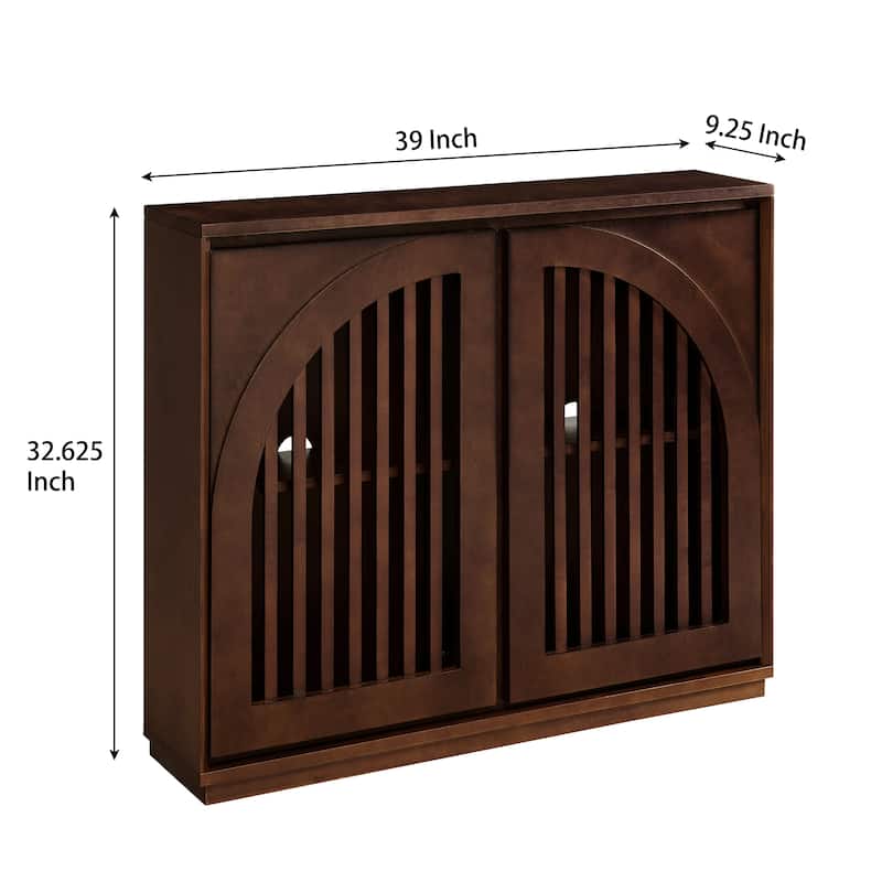 Small Sideboard Cabinet, Mid-Century Modern Openwork Door Sideboard with Storage, Narrow Sideboard for Living Room, Coffee Bar
