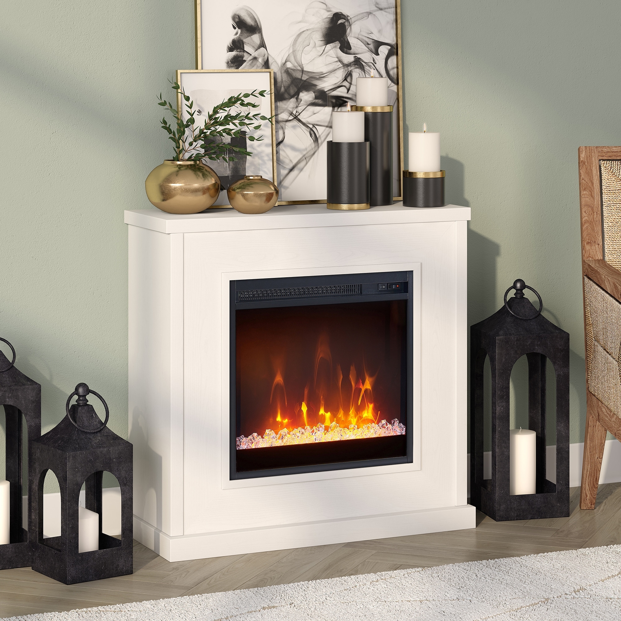Santos 30 Wide Mantel Fireplace with Crystal Fireplace Insert - Bed Bath u0026  Beyond - 36993333