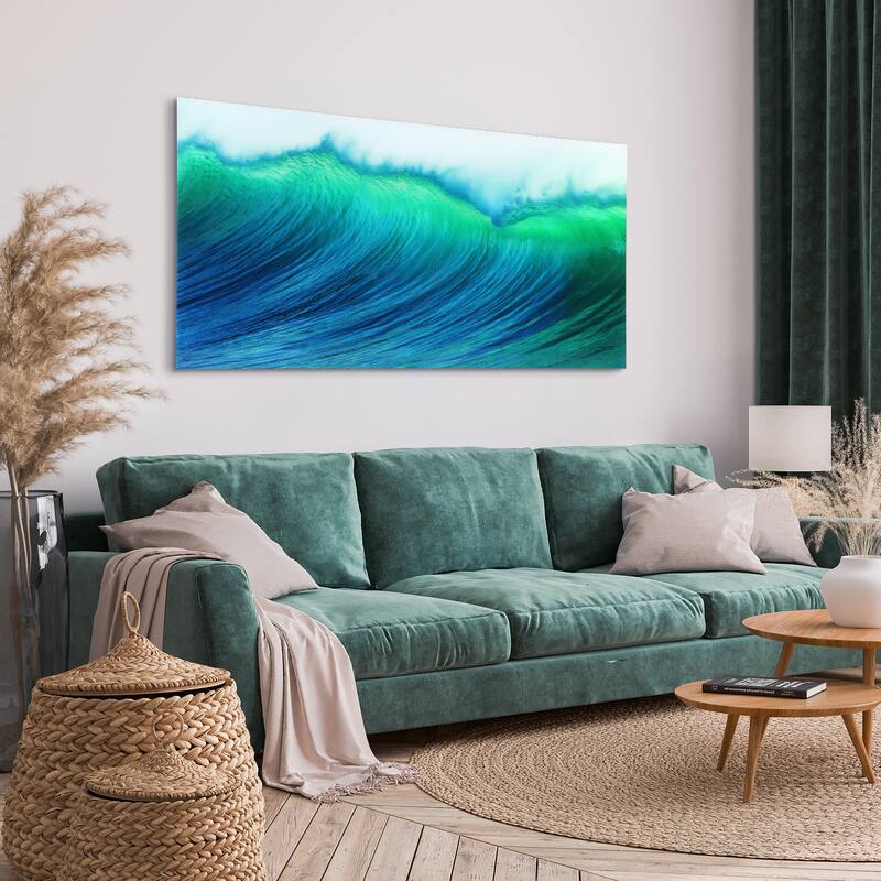 "Blue Wave" Frameless Free Floating Tempered Art Glass Wall Art