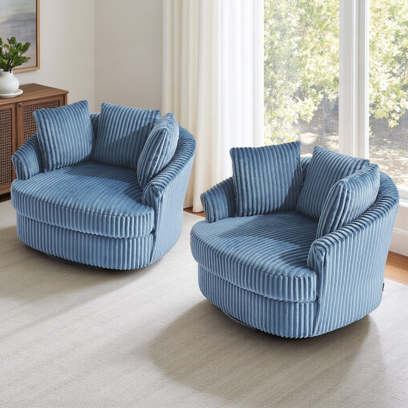 DREAMSIDEA 2 Set Recessed Arm Slipcovered Swivel Barrel Chair - Blue