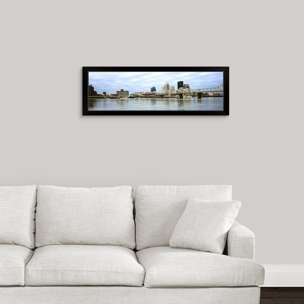 "George Rogers Clark Memorial Bridge with city skyline, Ohio River, Louisville, Kentucky" Black Framed Print