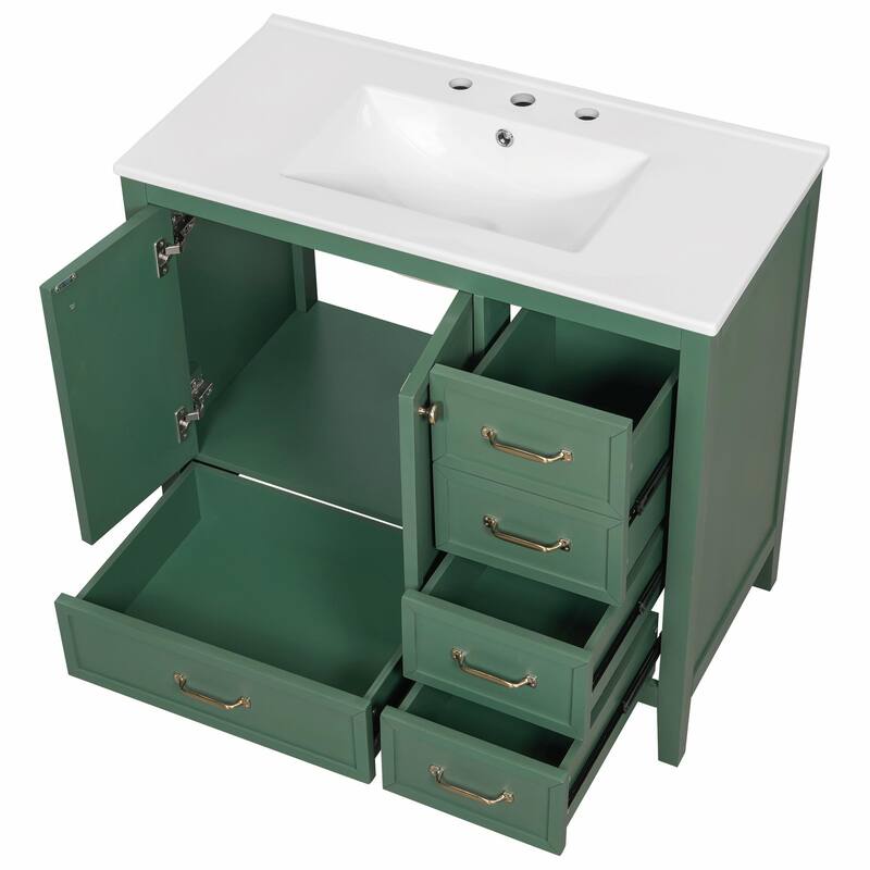 36" Bathroom Vanity with Sink, Cabinet with Soft-Closing Door, 4 Drawers in Varying Sizes