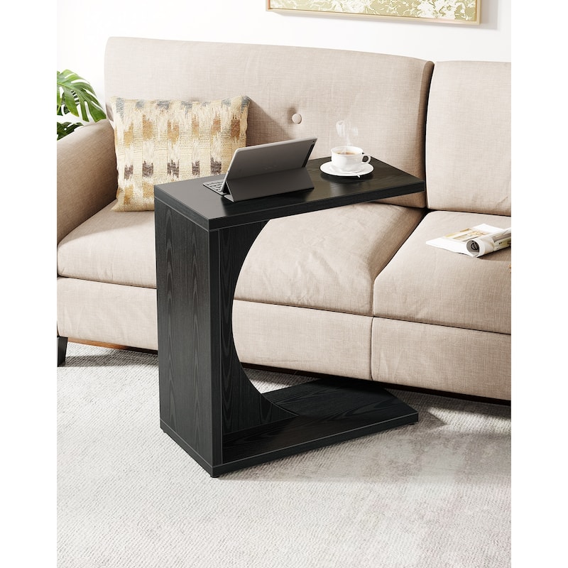 C-Shaped End Table for Couch, Side Table for Small Space - Black