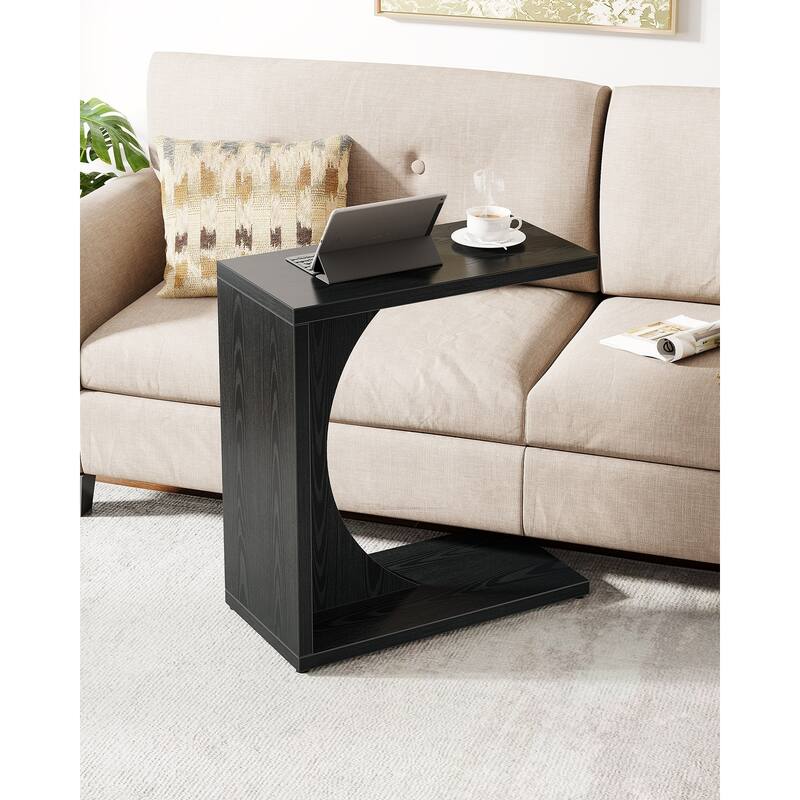 Wood 2-Tier C-Shaped ChairSide End Couch Table (Set of 2)