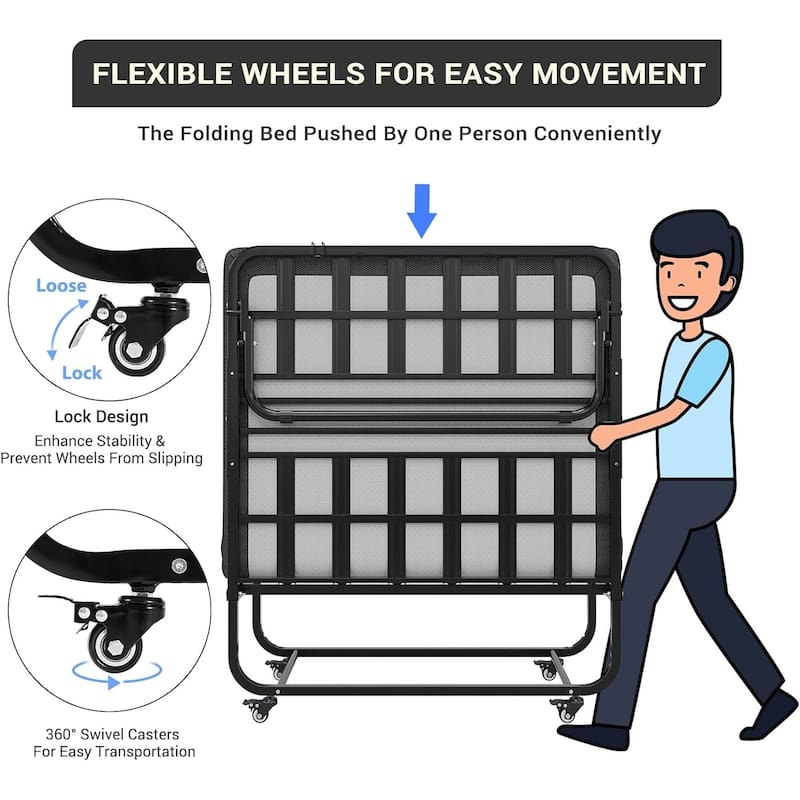 Folding Bed Rollaway Bed Guest Bed with Mattress