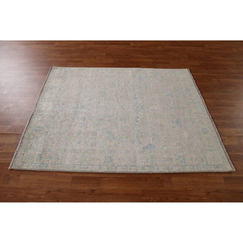 Hand Knotted Oriental 100% Wool Carpet Transitional Geometric Beige & Ivories Oushak Area Rug - 4' 11'' X 3' 10''
