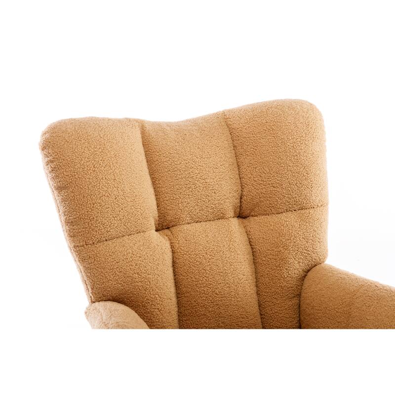 Teddy Fabric Upholstered Glider Rocker, Reading Chair with Thick Padded Seat, High Backrest Armchair with Wooden Legs