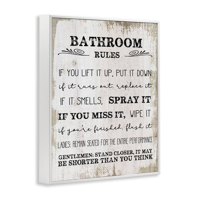 Stupell Bathroom Rules Funny Word Wood Textured Design,11x14, Design By Artist Daphne Polselli